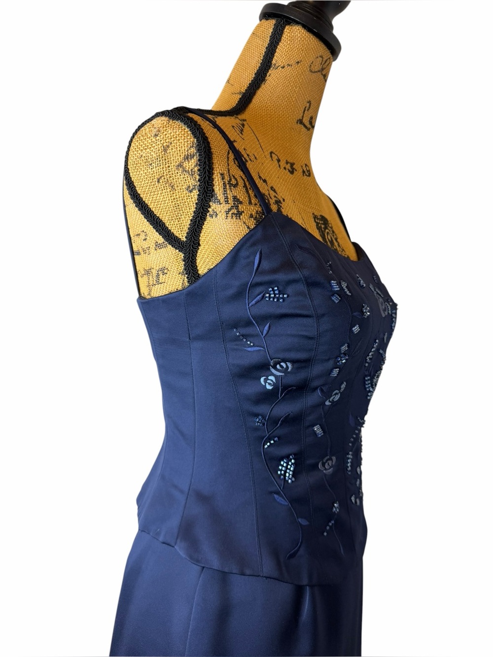 Vintage Michelangelo Navy Satin Beaded Corset Maxi Skirt Set USA Size 6 - Picture 8 of 10